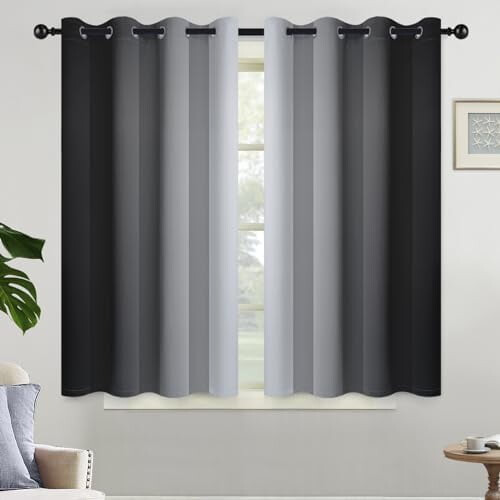 Cortinas opacas com efeito degradê cinza-preto, 52x45