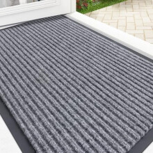 Waterproof Heavy Duty Indoor/Outdoor Front Door Mat, Fade Resistant, Low Profile, Easy Clean, 33x21", Light Gray