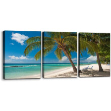 Canvas wanddecoratie met tropisch strandmotief, 12x16 inch, 3 panelen