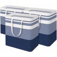 3-Pack Freestanding Waterproof Collapsible Laundry Basket, 100L Tall Hamper with Carry Handles, Gradient Blue
