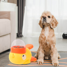 Interactive Dog Feeder – Manual Press-to-Release, Adjustable Portions, Anti-Spill & Quiet | Yellow | Compatible with Small/Medium/Large Dogs &