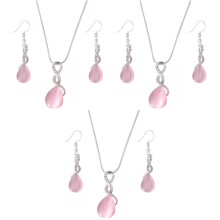 Conjunto de joyas con diamantes de imitación rosas en forma de gota, aleación, 3,7 cm, 1 unidad