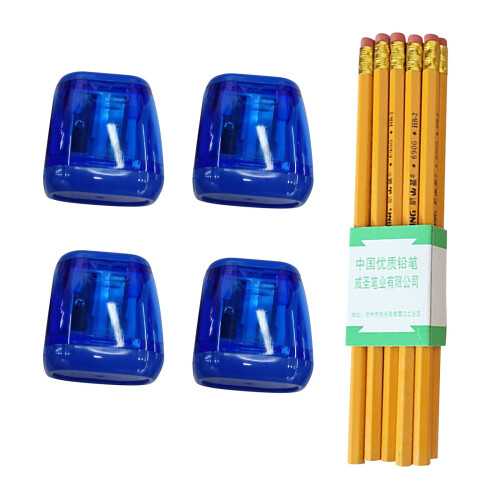 Plastic Colored Transparent Pencil Sharpener and Pencil Set - 4pc Pencil Sharpener and 10pc Pencil