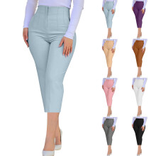 Pantaloni scurți Bermuda pentru femei, pantaloni scurți de damă, culoare uni, la modă, casual, slim, cu buzunar, talie 7/10, maro, S
