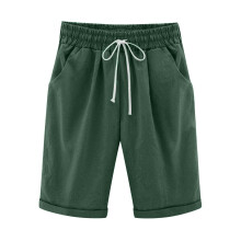 Pantaloni scurți pentru femei, vară solidă, cinci puncte, mărime mare, pantaloni din bumbac și in, pantaloni casual, cadou de vară verde_M