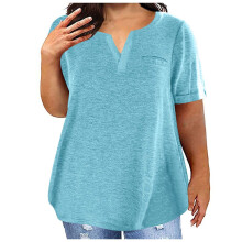 lulshou Damen Kurzarmbluse in Übergröße, sexy V-Ausschnitt, einfarbig, lässig, locker, Sommerbluse L
