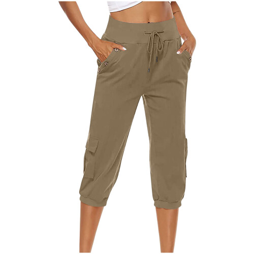 Γυναικείο Capri Plus Size Καλοκαιρινό – Casual Μονόχρωμο Παντελόνι με Ελαστική Μέση, 1