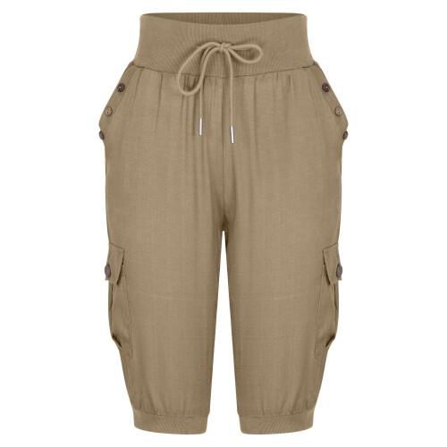 Γυναικείο Capri Plus Size Καλοκαιρινό – Casual Μονόχρωμο Παντελόνι με Ελαστική Μέση, 2