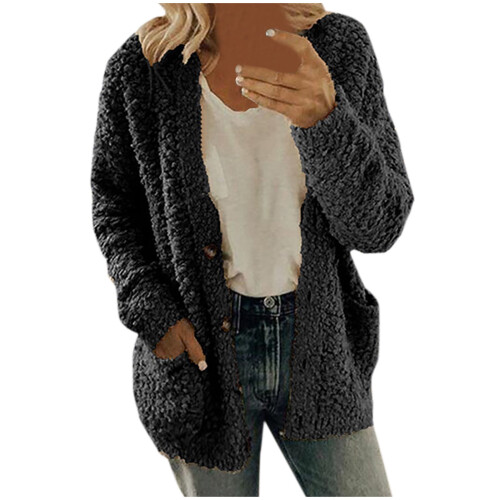 Γυναικείο Casual Plus Πλούσιο Ζακέτα με Τσέπες & Κουμπιά – Ελαφρύ Ζεστό Πουλόβερ,