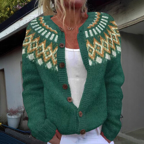 Γυναικείο Boho Cardigan Ακρυλικό Πλεκτό Πουλόβερ με Κουμπιά και Ανοιχτό Μπροστά, Μποέμ 1