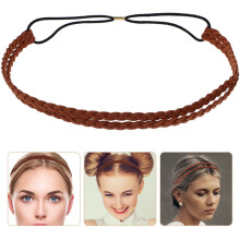 Diadema para coleta trenzada marrón de doble capa, accesorio de moda hecho a mano para el cabello.