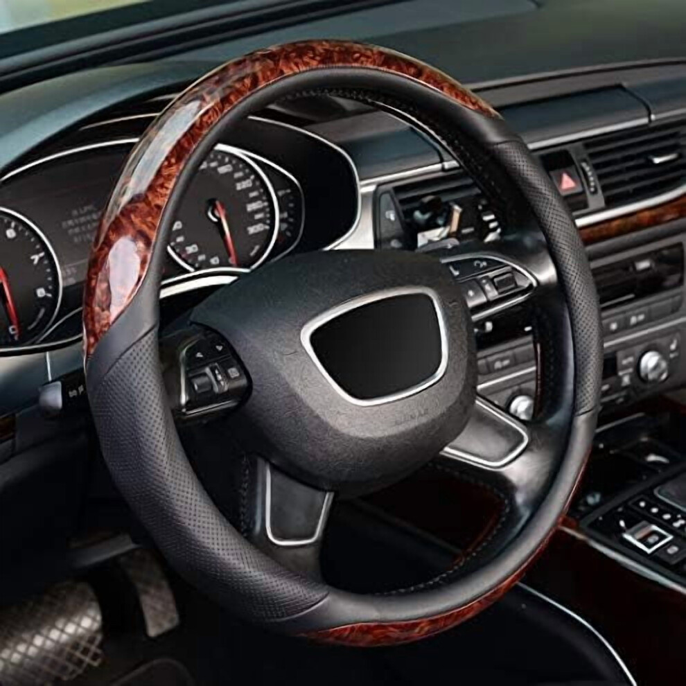 16 Inch Wood Steering Wheel Cover, Compatible For F150 F250 F350 Ram 4Runner Tacoma Tundra Range Rover Grain 9496895888907