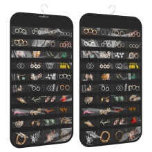 Organisateur de bijoux suspendu (1 pièce) - 80 poches, rangement double face pour boucles d'oreilles, colliers, bracelets et bagues - Noir