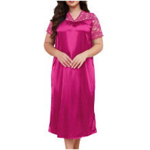 Women's Plus Size Nylon Spandex Sleep Dress – Cool Silk, Short Sleeve, Lace Trim, Breathable Loungewear (XL-5XL), compatible with home & casual wear