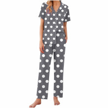 Conjunto de pijama de algodón de 2 piezas para mujer: top de manga corta y pantalón estampado. Tallas: S-2XL.