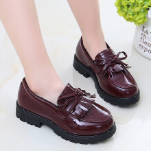 Zapatos de cuero Hunpta para niñas, mocasines de cuero sin cordones con borlas y lazo, zapatos planos para la escuela.