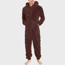 Men's Hooded Onesie Pajamas – Lightweight Fuzzy Fleece Zip-Up Jumpsuit, Long Sleeve & Pants, Warm Winter Sleepwear