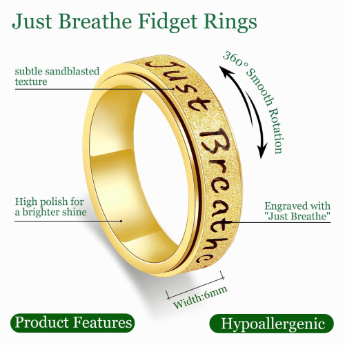 Just Breathe Fidget Spinner-ring i rustfritt stål, størrelse 6-10 1