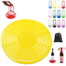 Sac de transport en silicone pour bouteilles de vin – Porte-bouteille portable avec sous-verre en filet, compatible avec les bouteilles de vin et