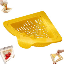 Cesta escurridora de esquina magnética con ventosa, cesta triangular para organizar la cocina, compatible con fregaderos estándar (amarilla).