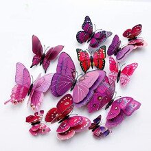 Décoration murale papillons 24/48 pièces, autocollants papillons 3D aimantés pour décorations de fête (violet, 24)