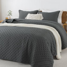 Ensemble de courtepointe King gris foncé (269 x 244 cm), couvre-lit doux et léger 3 pièces, courtepointe d'été bohème pour toutes les saisons