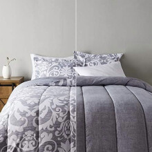 Set copripiumino matrimoniale king size, biancheria da letto reversibile a 3 pezzi in microfibra ultra morbida e leggera, colore grigio medaglione.