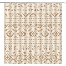 Rideau de douche géométrique bohème – Beige et marron, style ferme moderne, tribal, aztèque, art du milieu du siècle, en tissu, avec crochets