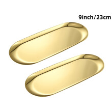 2-Pack Gold Stainless Steel Serving Tray, 9" Decorative Organizer for Jewelry, Makeup, Toiletries & Kitchen – Compatible with Bathroom & Tabletop