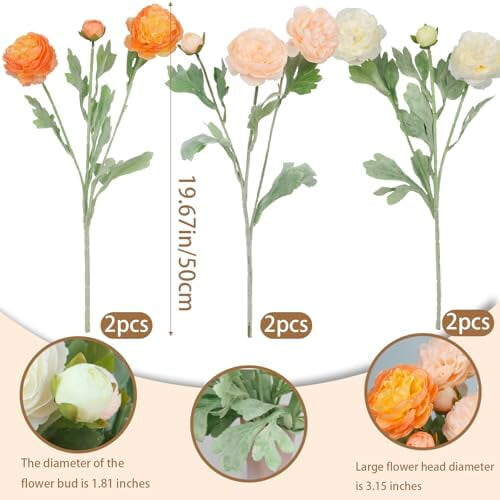 Silk Peony Roses Single Stem 6 pcs 2