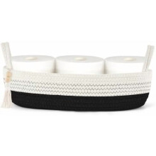 Panier de rangement bohème en corde de jute – Noir et blanc, 40 x 15 cm