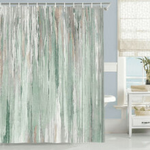 Set perdea de duș cu dungi verzi abstracte și 12 cârlige – Decor modern pentru baie gri și verde