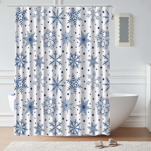 Blåt snefnug bruseforhæng, polyester, 94x183 cm