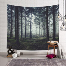 Tapisserie ciel étoilé en forêt avec lune et étoiles – Décoration murale galaxie pour dortoir, salon, chambre