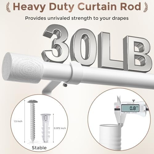 Varões de cortina brancos ajustáveis de 28 a 48 polegadas (71 a 122 cm), com 1 polegada (2,5 cm) de diâmetro, resistentes, com ponteiras modernas, 2