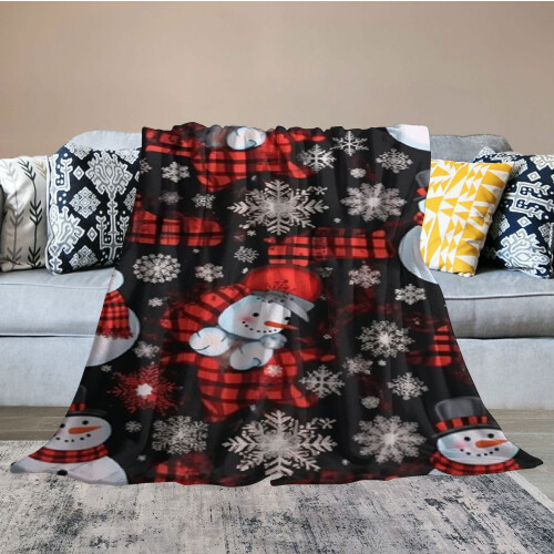 Christmas Throw Blanket – Snowflake Snowman Red Black 1