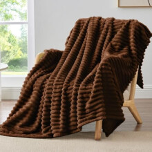 Twin Blanket for Couch & Bed, 300GSM Soft & Warm Fleece Blanket, Decorative and Giftable Striped Chotolate Brown Blankets for Women, Men, 60"x80"