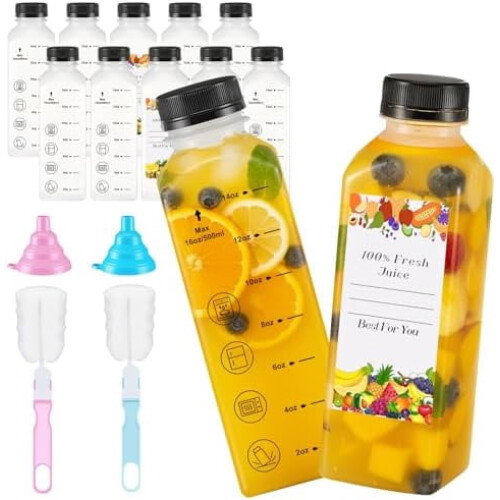 473 ml återanvändbara juiceflaskor med lock (24-pack)
