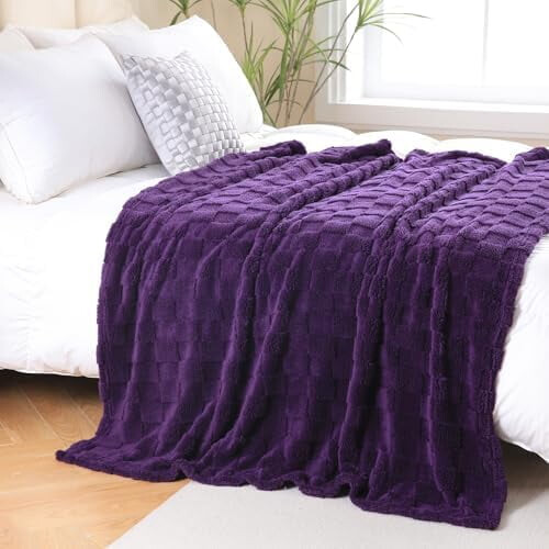 Dyb lilla fleece tæppe 122 x 152 cm