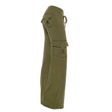 Calça Cargo Feminina Casual para Treino, Solta, com Cintura Elástica, Bolso com Botão, Confortável, Estilo Flare, Ideal para Academia e Yoga.