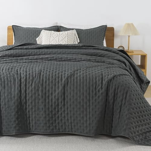 Σετ πάπλωμα King Size σε σκούρο γκρι χρώμα (106x96"), μαλακό και ελαφρύ κάλυμμα 3 τεμαχίων, 1