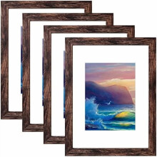16x20 Picture Frame Rustic Brown, Poster Frame Display Prints 11x14 with Mat or 16x20 Without Mat, 4PCS