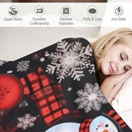 Christmas Throw Blanket – Snowflake Snowman Red Black 2