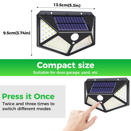 Luminária de parede solar externa com 100 LEDs, 270, 3 modos, IP65 (pacote com 4) 1