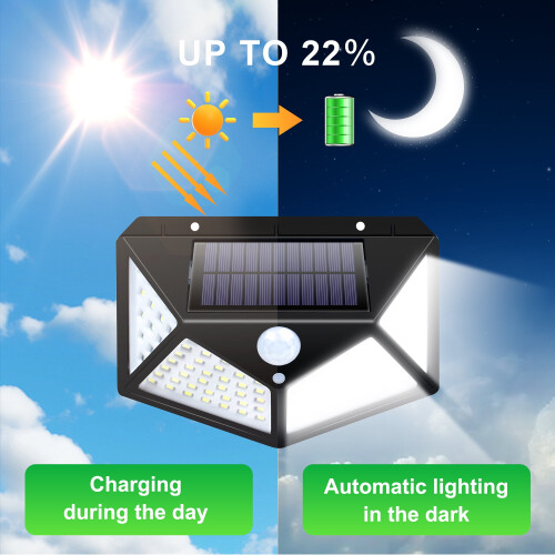 Luminária de parede solar externa com 100 LEDs, 270, 3 modos, IP65 (pacote com 4) 2