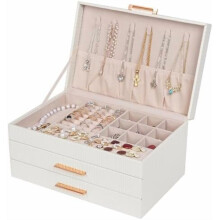 Jewelry Box Organizer for Women: 2-Drawer, 3-Tier Holder for Necklaces, Rings, Earrings, Bracelets – Modern White Gift Idea