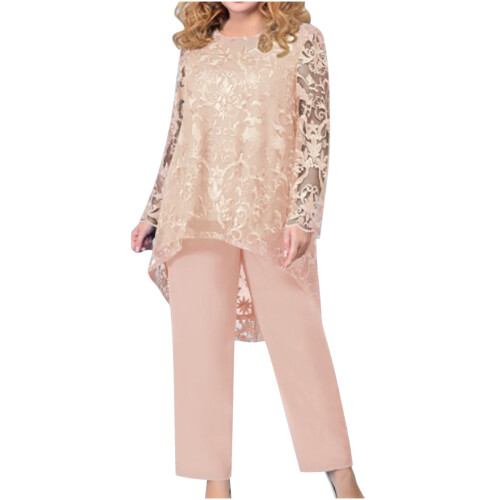 Σετ παντελονιών plus size, βραδινό φόρεμα plus size, με δαντέλα και κέντημα, σετ δύο 1