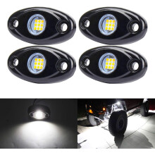 White LED Rock Lights, 4-Pod 12V Waterproof Underglow Kit for ATV/RZR/UTV/SUV/Boat/Motorcycle – Compatible with Off-Road Vehicles