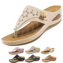 Flip-Flops für Damen, Keilsandalen zum Hineinschlüpfen, Strandschuhe, elegant, lässig, Boho-Stil, mit Fußgewölbeunterstützung, Keilabsatz,