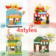 4-delige mini bouwset met voedselthema, 3D doe-het-zelf stadsstraatmodel, compatibel met LEGO, kerstcadeau voor kinderen